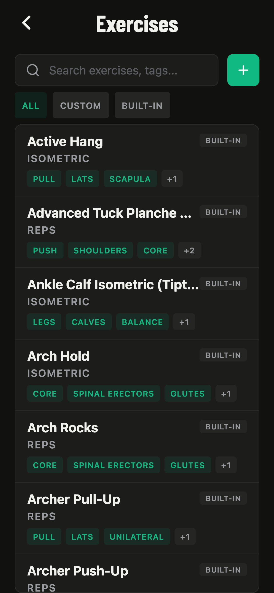 Exercise catalog
